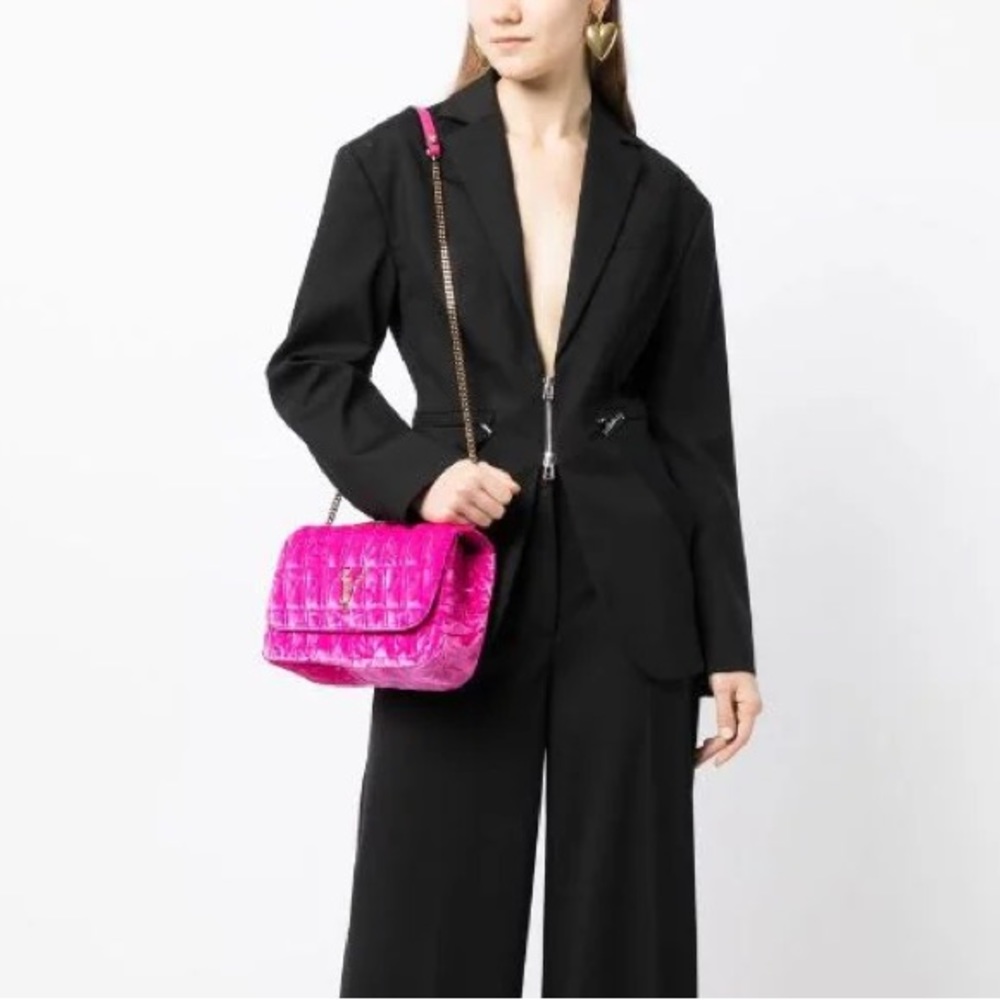 Versace Virtus hot pink quilted velvet leather gold chain shoulder bag purse